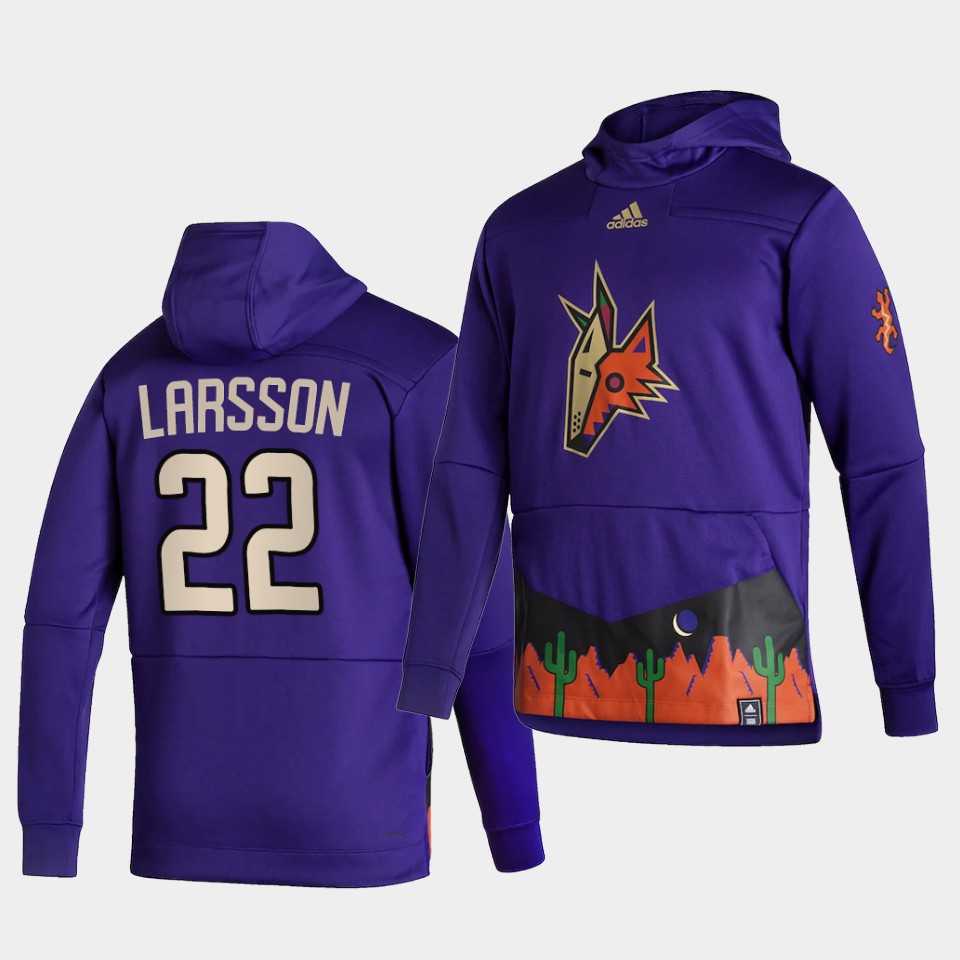 Men Arizona Coyotes 22 Larsson Purple NHL 2021 Adidas Pullover Hoodie Jersey
